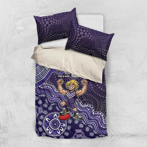 Personalized Freo Football Mascot Bedding Set Aboriginal Dot Art Style Vibrant Indigenous Pattern Design