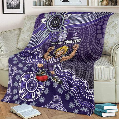 Personalized Freo Football Mascot Blanket Aboriginal Dot Art Style Vibrant Indigenous Pattern Design