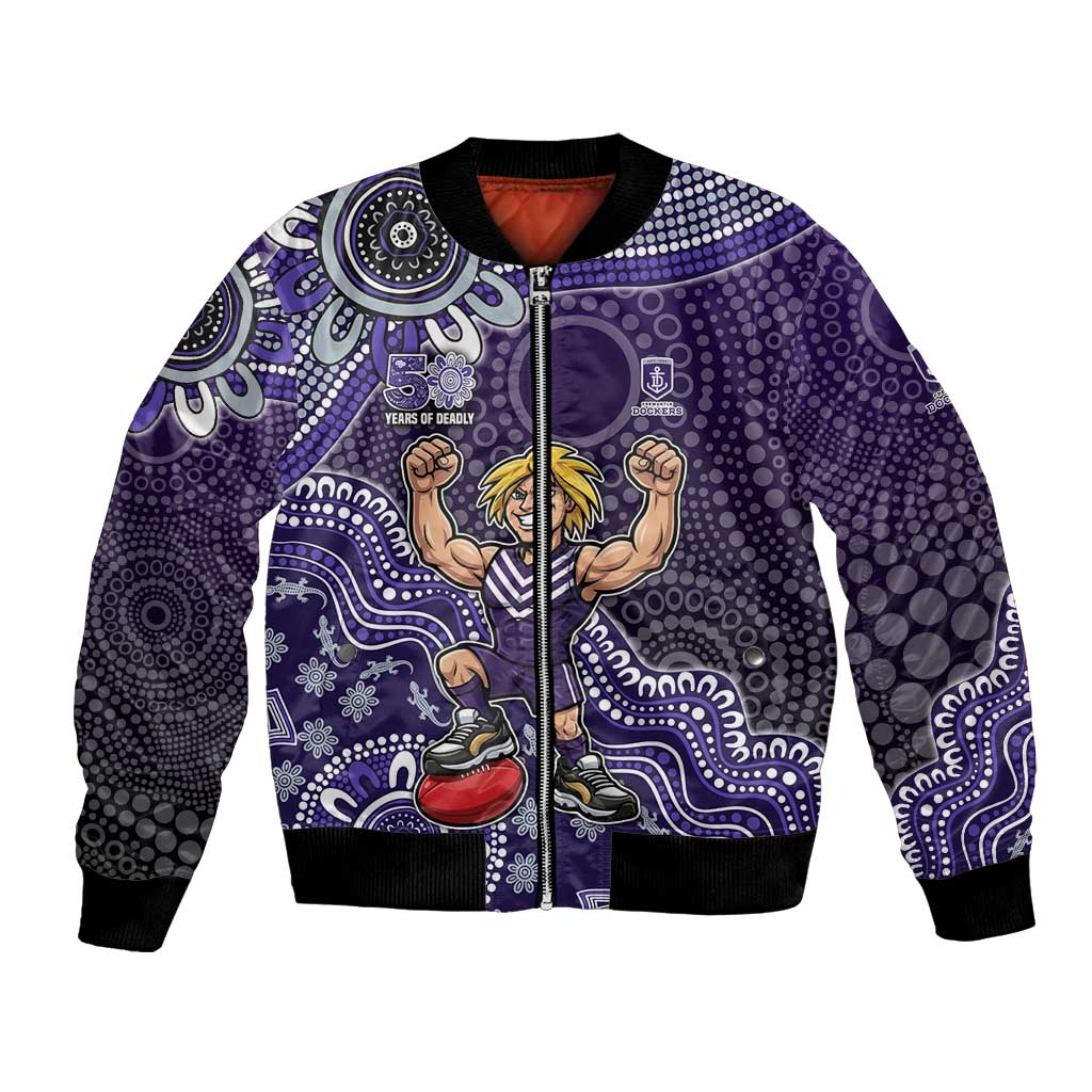 Personalized Freo Football Mascot Bomber Jacket Aboriginal Dot Art Style Vibrant Indigenous Pattern Design