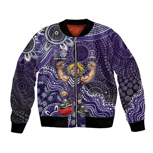 Personalized Freo Football Mascot Bomber Jacket Aboriginal Dot Art Style Vibrant Indigenous Pattern Design