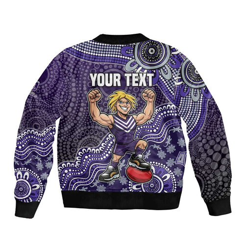Personalized Freo Football Mascot Bomber Jacket Aboriginal Dot Art Style Vibrant Indigenous Pattern Design