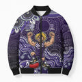 Personalized Freo Football Mascot Bomber Puffer Jacket Aboriginal Dot Art Style Vibrant Indigenous Pattern Design