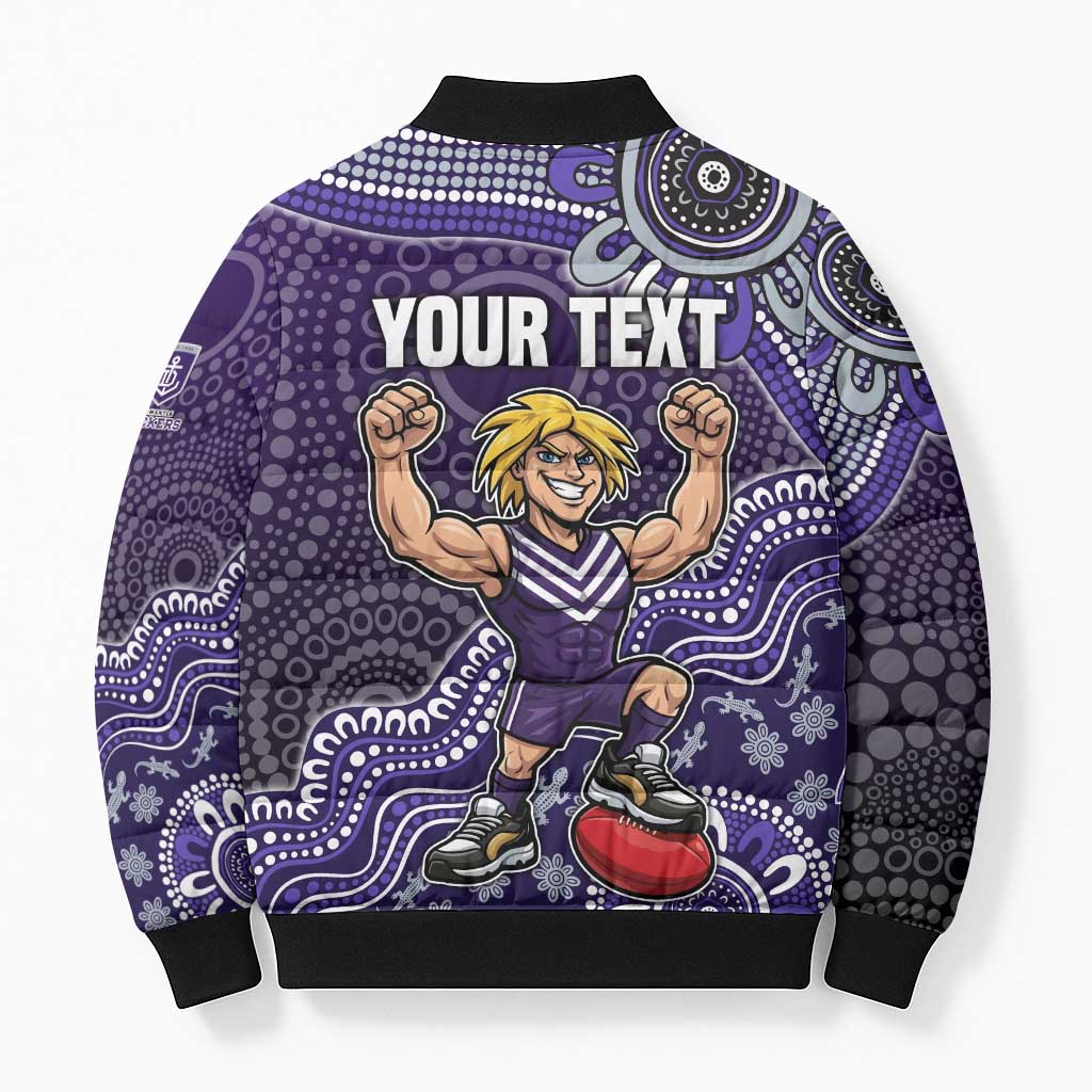 Personalized Freo Football Mascot Bomber Puffer Jacket Aboriginal Dot Art Style Vibrant Indigenous Pattern Design