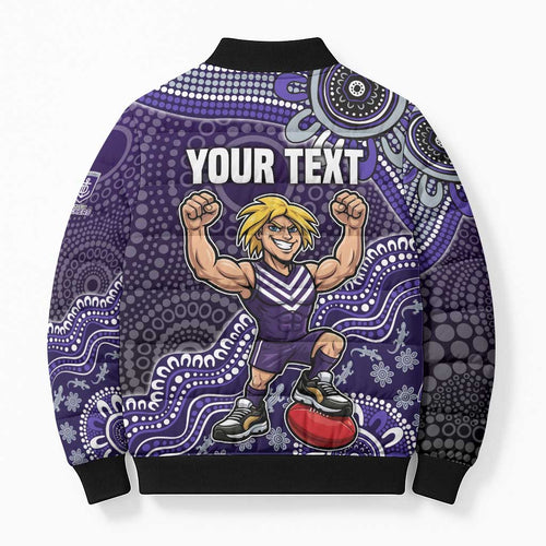 Personalized Freo Football Mascot Bomber Puffer Jacket Aboriginal Dot Art Style Vibrant Indigenous Pattern Design