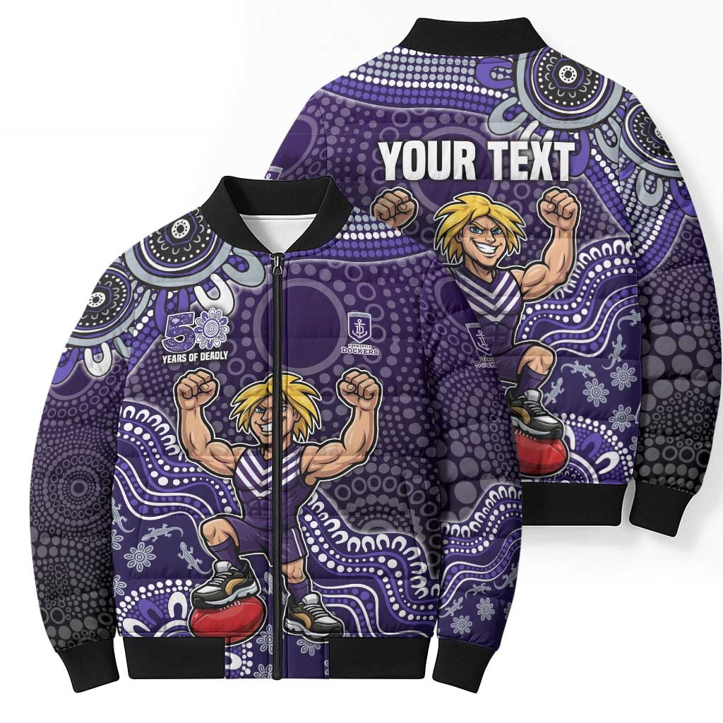 Personalized Freo Football Mascot Bomber Puffer Jacket Aboriginal Dot Art Style Vibrant Indigenous Pattern Design