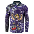 Personalized Freo Football Mascot Button Sweatshirt Aboriginal Dot Art Style Vibrant Indigenous Pattern Design