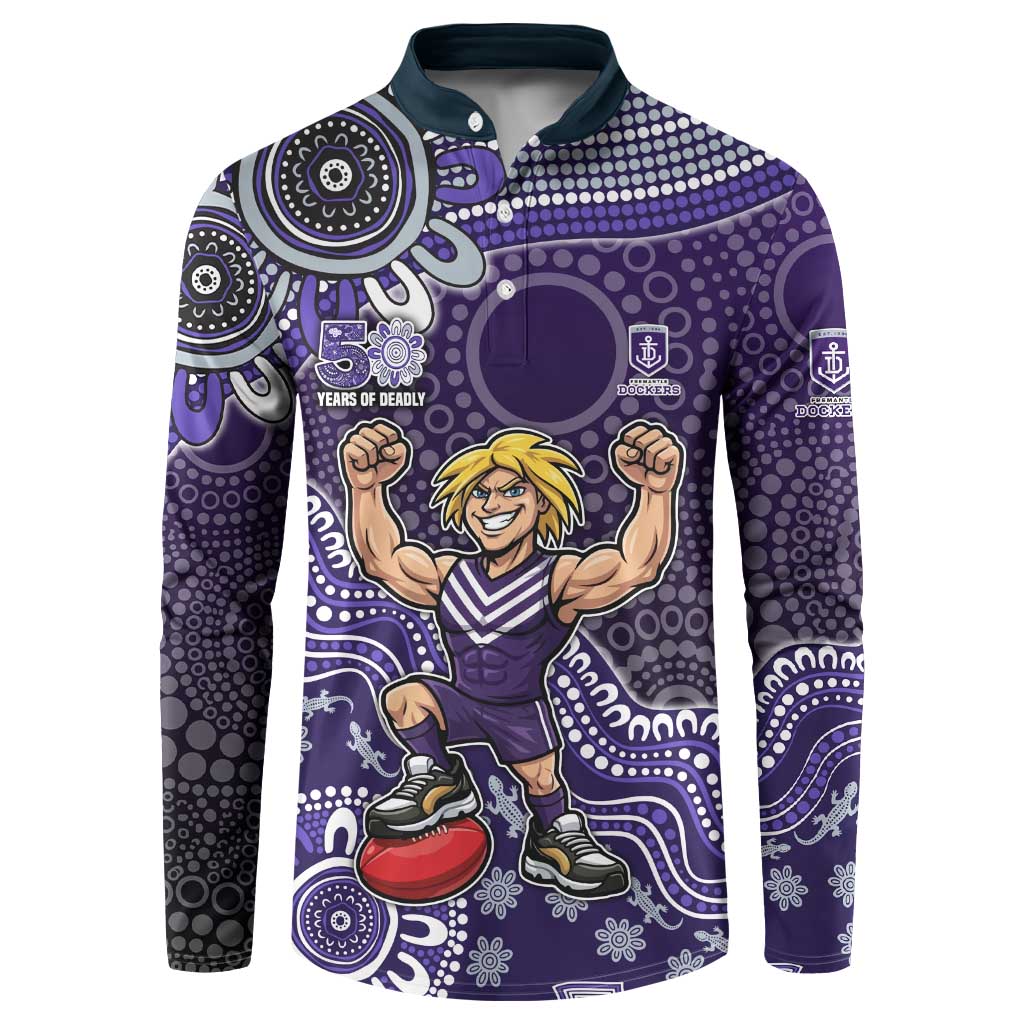 Personalized Freo Football Mascot Button Sweatshirt Aboriginal Dot Art Style Vibrant Indigenous Pattern Design