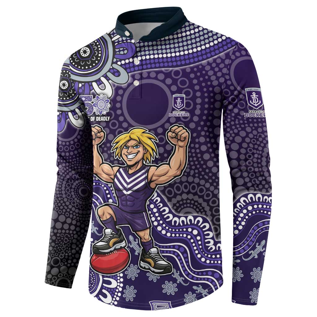 Personalized Freo Football Mascot Button Sweatshirt Aboriginal Dot Art Style Vibrant Indigenous Pattern Design