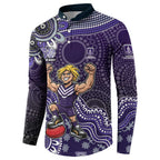 Personalized Freo Football Mascot Button Sweatshirt Aboriginal Dot Art Style Vibrant Indigenous Pattern Design