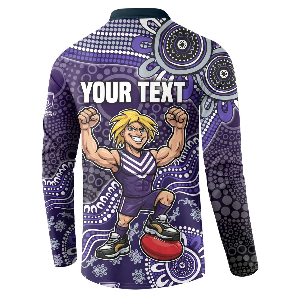 Personalized Freo Football Mascot Button Sweatshirt Aboriginal Dot Art Style Vibrant Indigenous Pattern Design