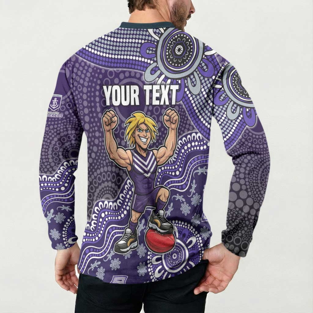 Personalized Freo Football Mascot Button Sweatshirt Aboriginal Dot Art Style Vibrant Indigenous Pattern Design