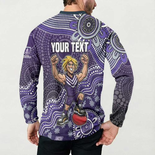 Personalized Freo Football Mascot Button Sweatshirt Aboriginal Dot Art Style Vibrant Indigenous Pattern Design
