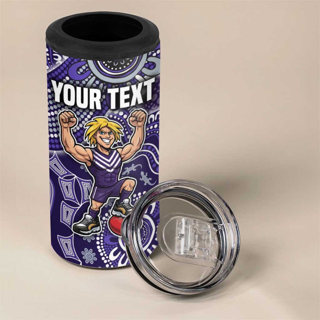 Personalized Freo Football Mascot 4 in 1 Can Cooler Tumbler Aboriginal Dot Art Style Vibrant Indigenous Pattern Design