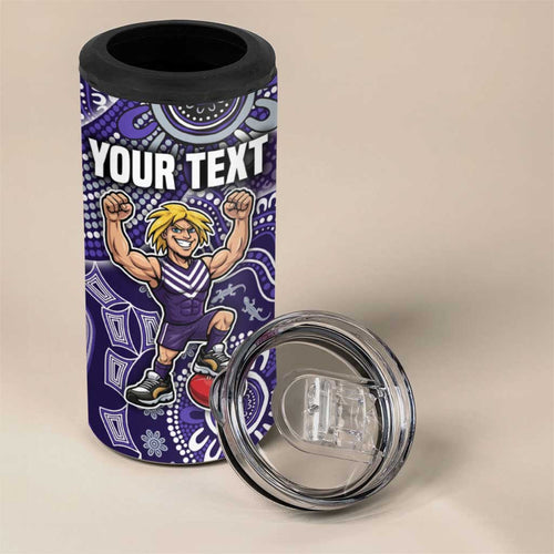 Personalized Freo Football Mascot 4 in 1 Can Cooler Tumbler Aboriginal Dot Art Style Vibrant Indigenous Pattern Design