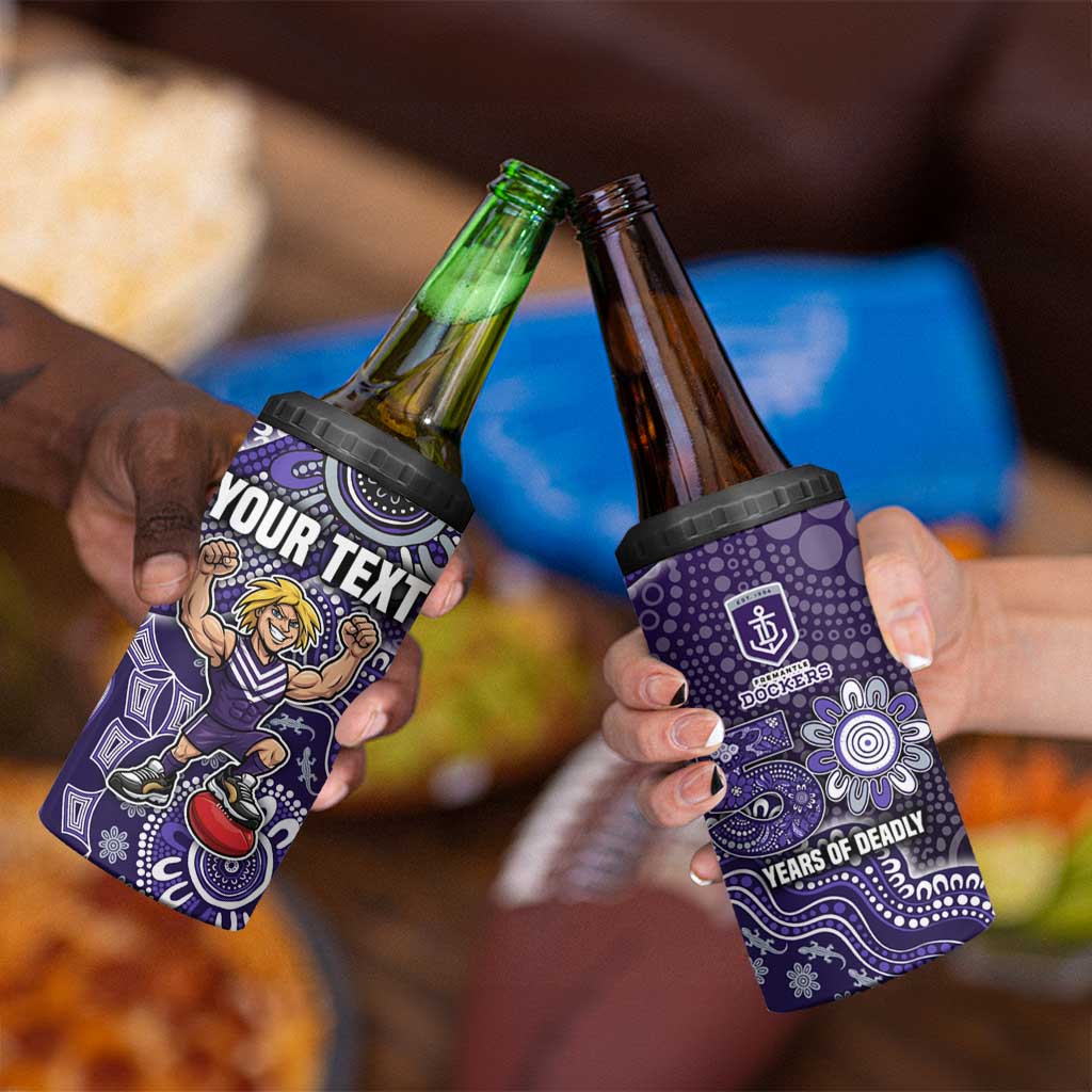 Personalized Freo Football Mascot 4 in 1 Can Cooler Tumbler Aboriginal Dot Art Style Vibrant Indigenous Pattern Design