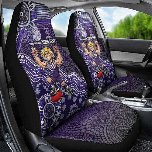 Personalized Freo Football Mascot Car Seat Cover Aboriginal Dot Art Style Vibrant Indigenous Pattern Design