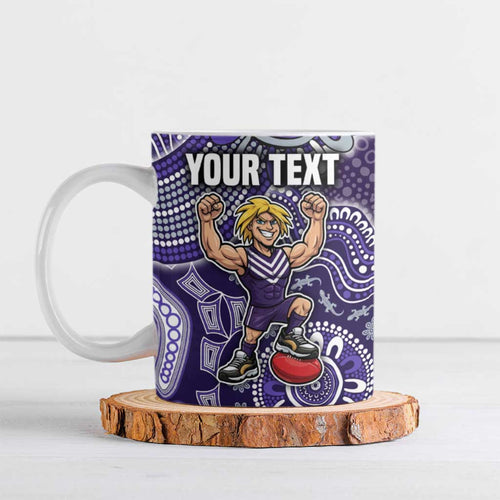 Personalized Freo Football Mascot Ceramic Mug Aboriginal Dot Art Style Vibrant Indigenous Pattern Design