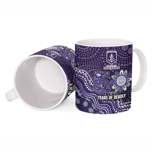 Personalized Freo Football Mascot Ceramic Mug Aboriginal Dot Art Style Vibrant Indigenous Pattern Design
