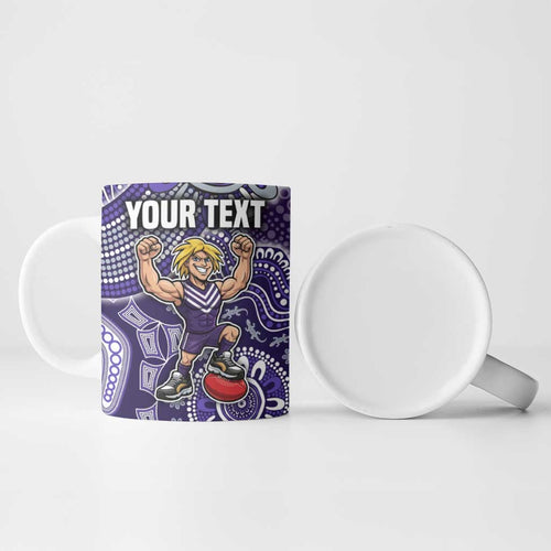 Personalized Freo Football Mascot Ceramic Mug Aboriginal Dot Art Style Vibrant Indigenous Pattern Design