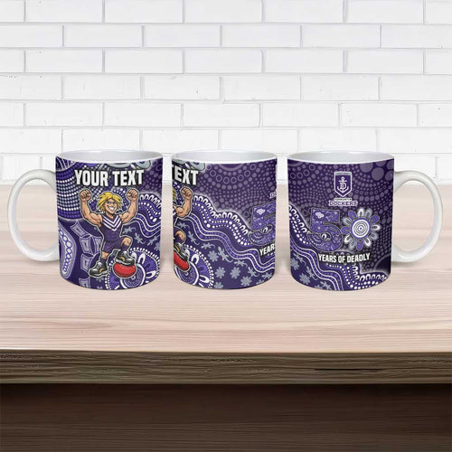 Personalized Freo Football Mascot Ceramic Mug Aboriginal Dot Art Style Vibrant Indigenous Pattern Design