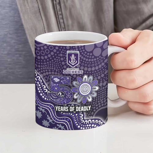 Personalized Freo Football Mascot Ceramic Mug Aboriginal Dot Art Style Vibrant Indigenous Pattern Design