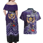 Personalized Freo Football Mascot Couples Matching Off Shoulder Maxi Dress and Hawaiian Shirt Aboriginal Dot Art Style Vibrant Indigenous Pattern Design