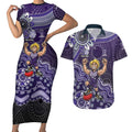 Personalized Freo Football Mascot Couples Matching Short Sleeve Bodycon Dress and Hawaiian Shirt Aboriginal Dot Art Style Vibrant Indigenous Pattern Design