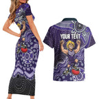 Personalized Freo Football Mascot Couples Matching Short Sleeve Bodycon Dress and Hawaiian Shirt Aboriginal Dot Art Style Vibrant Indigenous Pattern Design