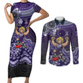 Personalized Freo Football Mascot Couples Matching Short Sleeve Bodycon Dress and Long Sleeve Button Shirt Aboriginal Dot Art Style Vibrant Indigenous Pattern Design