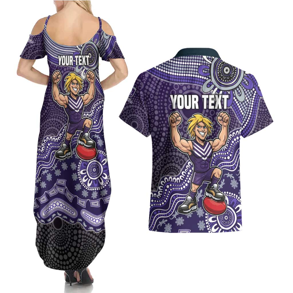 Personalized Freo Football Mascot Couples Matching Summer Maxi Dress and Hawaiian Shirt Aboriginal Dot Art Style Vibrant Indigenous Pattern Design