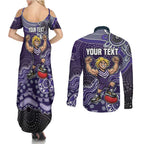 Personalized Freo Football Mascot Couples Matching Summer Maxi Dress and Long Sleeve Button Shirt Aboriginal Dot Art Style Vibrant Indigenous Pattern Design