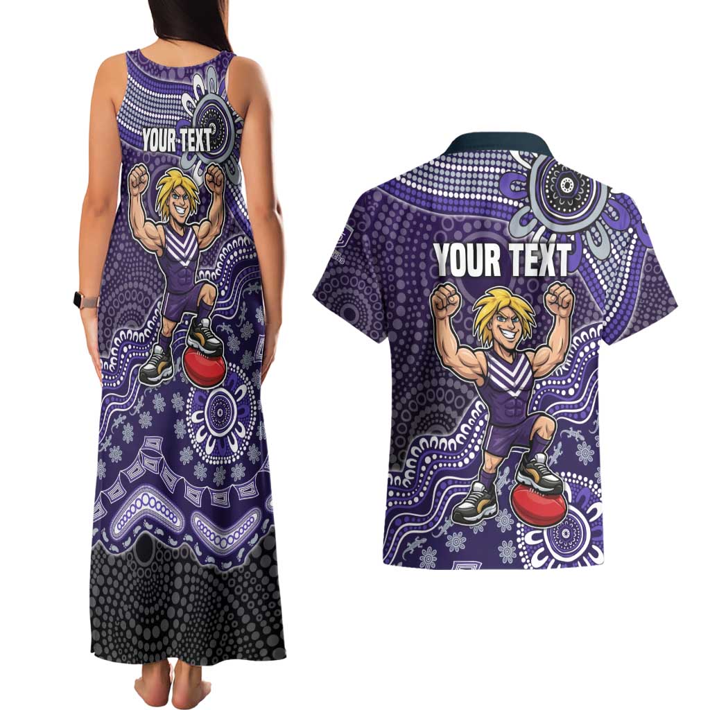 Personalized Freo Football Mascot Couples Matching Tank Maxi Dress and Hawaiian Shirt Aboriginal Dot Art Style Vibrant Indigenous Pattern Design