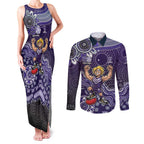 Personalized Freo Football Mascot Couples Matching Tank Maxi Dress and Long Sleeve Button Shirt Aboriginal Dot Art Style Vibrant Indigenous Pattern Design