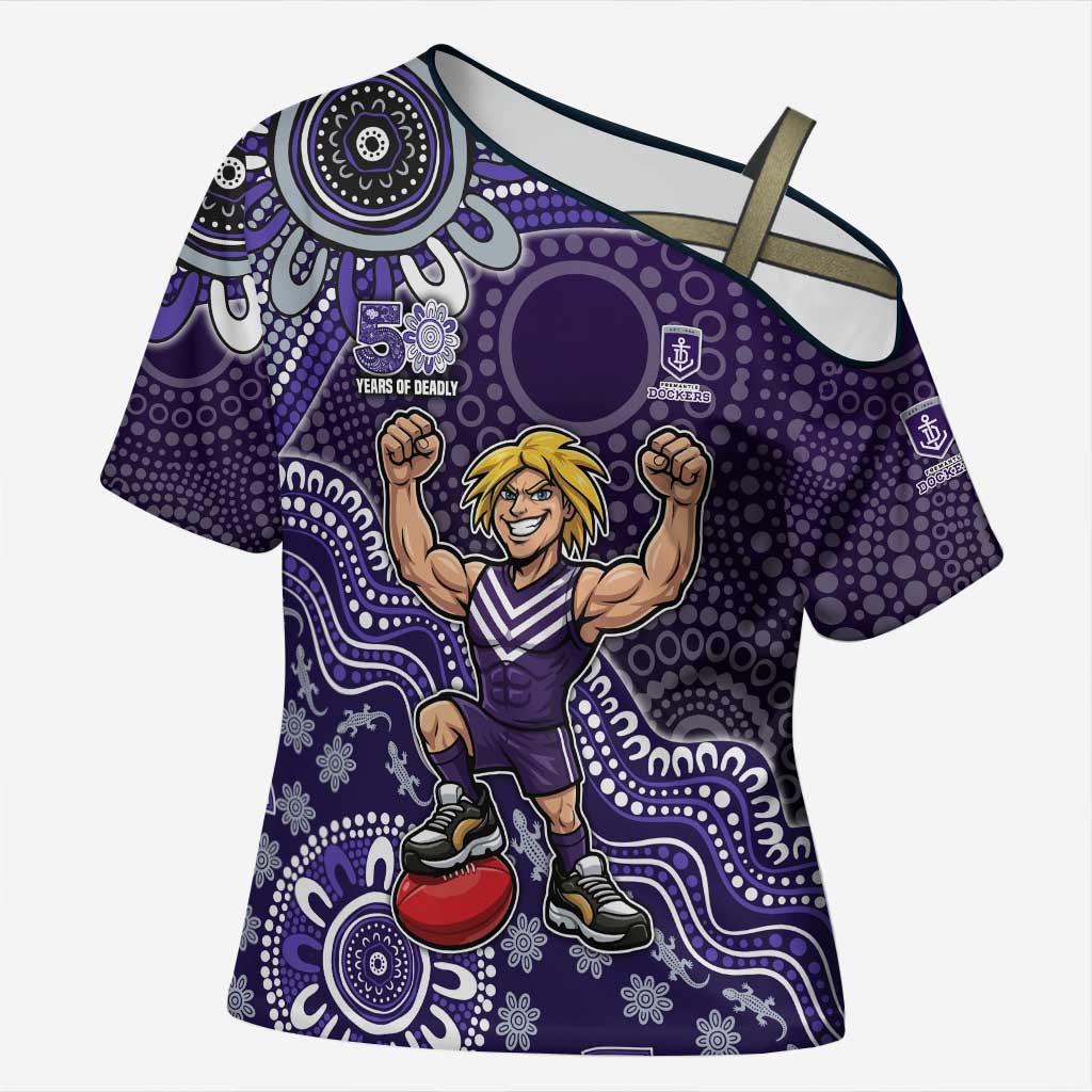 Personalized Freo Football Mascot Cross Shoulder Shirt Aboriginal Dot Art Style Vibrant Indigenous Pattern Design