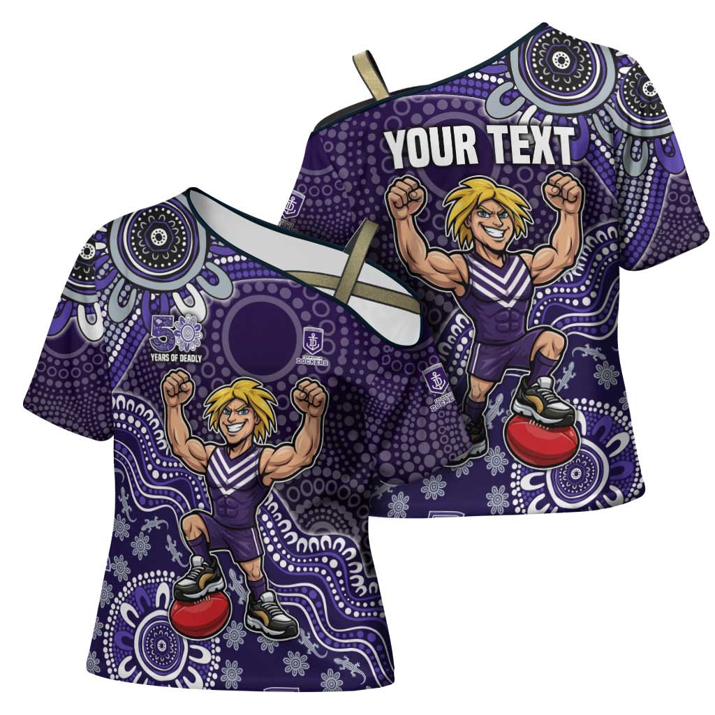Personalized Freo Football Mascot Cross Shoulder Shirt Aboriginal Dot Art Style Vibrant Indigenous Pattern Design