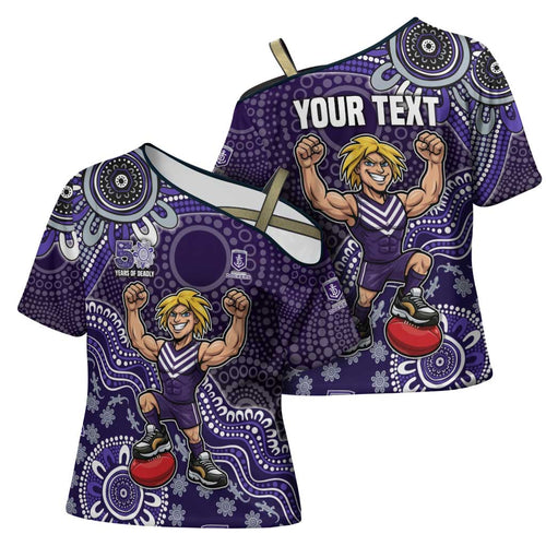 Personalized Freo Football Mascot Cross Shoulder Shirt Aboriginal Dot Art Style Vibrant Indigenous Pattern Design