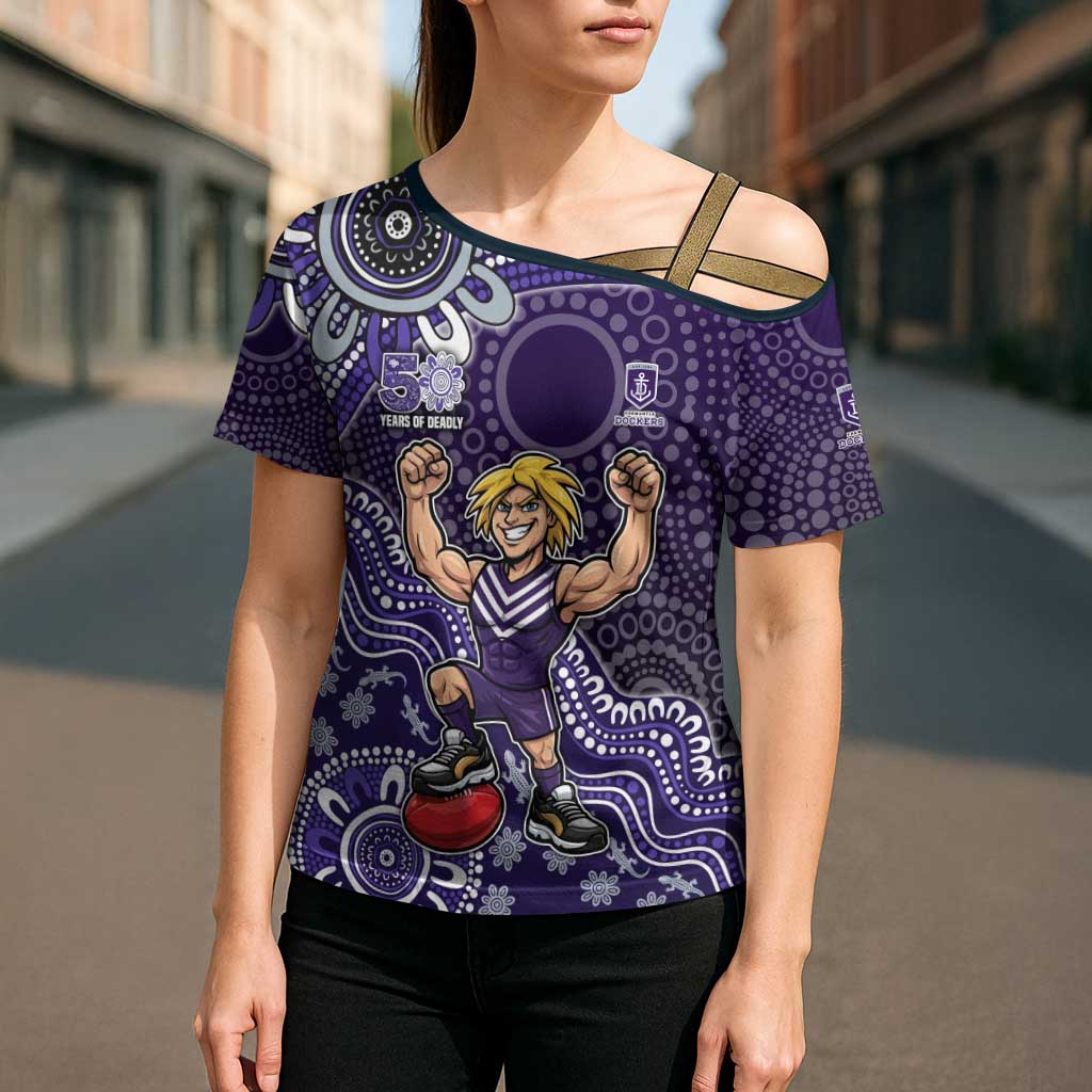 Personalized Freo Football Mascot Cross Shoulder Shirt Aboriginal Dot Art Style Vibrant Indigenous Pattern Design