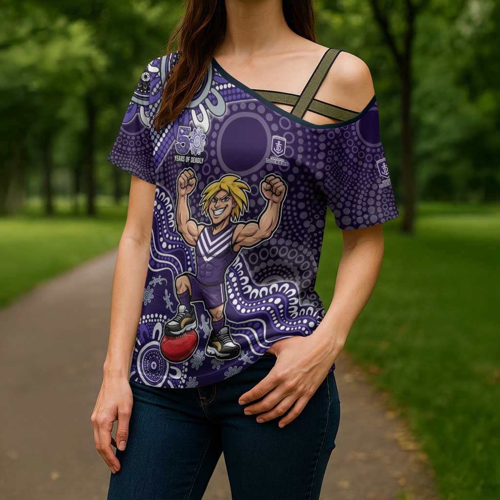 Personalized Freo Football Mascot Cross Shoulder Shirt Aboriginal Dot Art Style Vibrant Indigenous Pattern Design