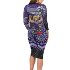 Personalized Freo Football Mascot Family Matching Long Sleeve Bodycon Dress and Hawaiian Shirt Aboriginal Dot Art Style Vibrant Indigenous Pattern Design