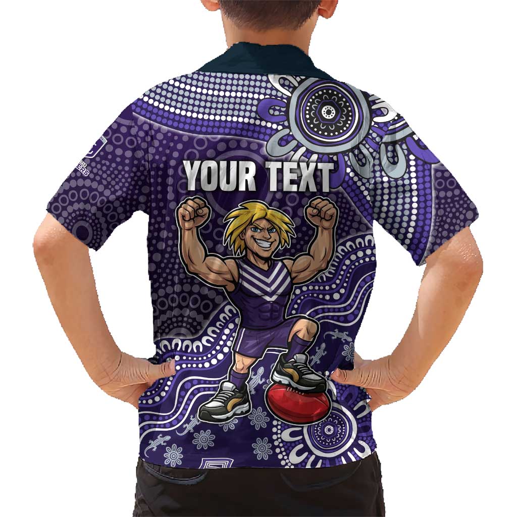 Personalized Freo Football Mascot Family Matching Off Shoulder Maxi Dress and Hawaiian Shirt Aboriginal Dot Art Style Vibrant Indigenous Pattern Design