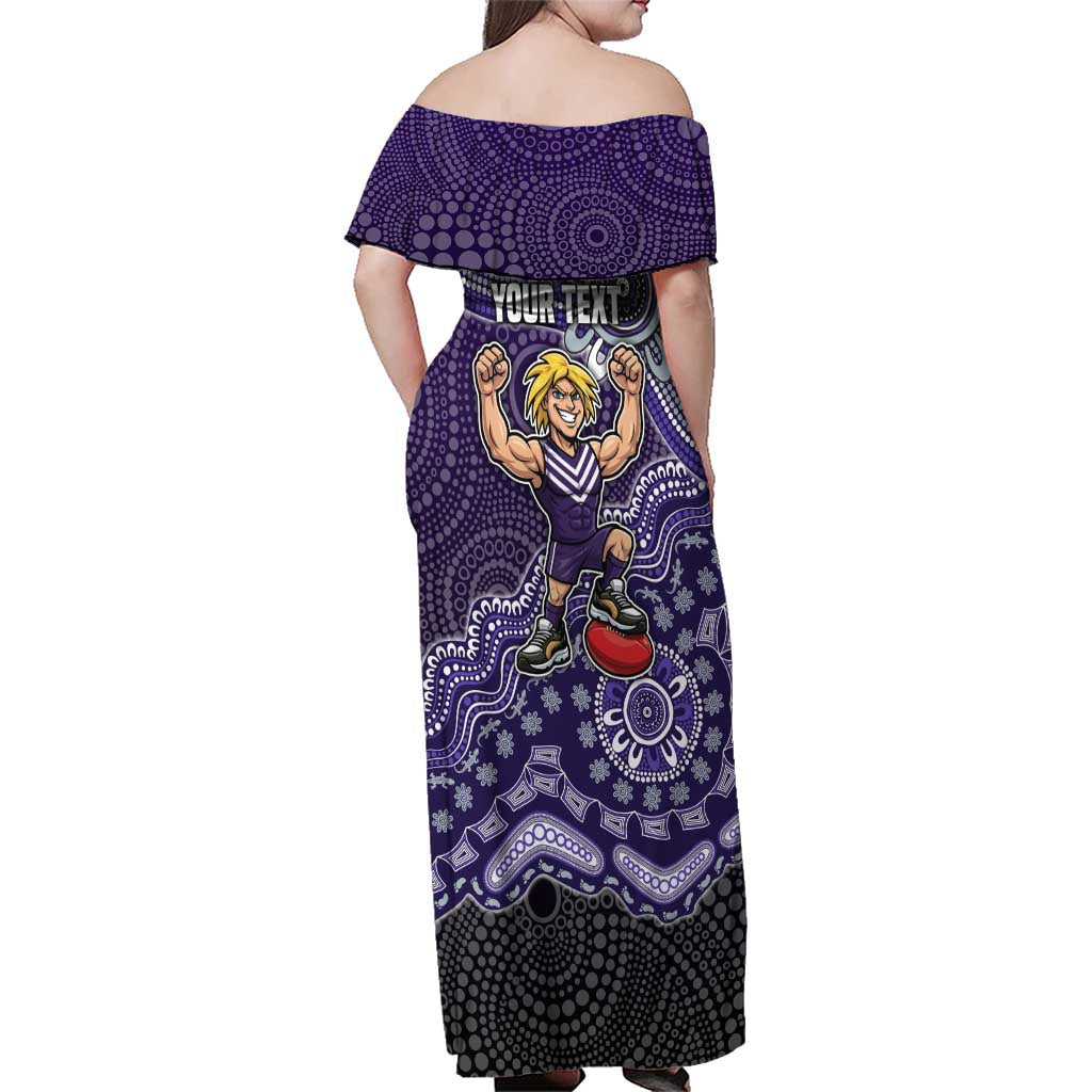 Personalized Freo Football Mascot Family Matching Off Shoulder Maxi Dress and Hawaiian Shirt Aboriginal Dot Art Style Vibrant Indigenous Pattern Design