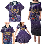 Personalized Freo Football Mascot Family Matching Puletasi and Hawaiian Shirt Aboriginal Dot Art Style Vibrant Indigenous Pattern Design