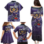 Personalized Freo Football Mascot Family Matching Puletasi and Hawaiian Shirt Aboriginal Dot Art Style Vibrant Indigenous Pattern Design