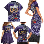 Personalized Freo Football Mascot Family Matching Short Sleeve Bodycon Dress and Hawaiian Shirt Aboriginal Dot Art Style Vibrant Indigenous Pattern Design