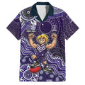 Personalized Freo Football Mascot Family Matching Short Sleeve Bodycon Dress and Hawaiian Shirt Aboriginal Dot Art Style Vibrant Indigenous Pattern Design