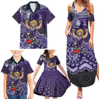 Personalized Freo Football Mascot Family Matching Summer Maxi Dress and Hawaiian Shirt Aboriginal Dot Art Style Vibrant Indigenous Pattern Design