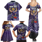 Personalized Freo Football Mascot Family Matching Summer Maxi Dress and Hawaiian Shirt Aboriginal Dot Art Style Vibrant Indigenous Pattern Design