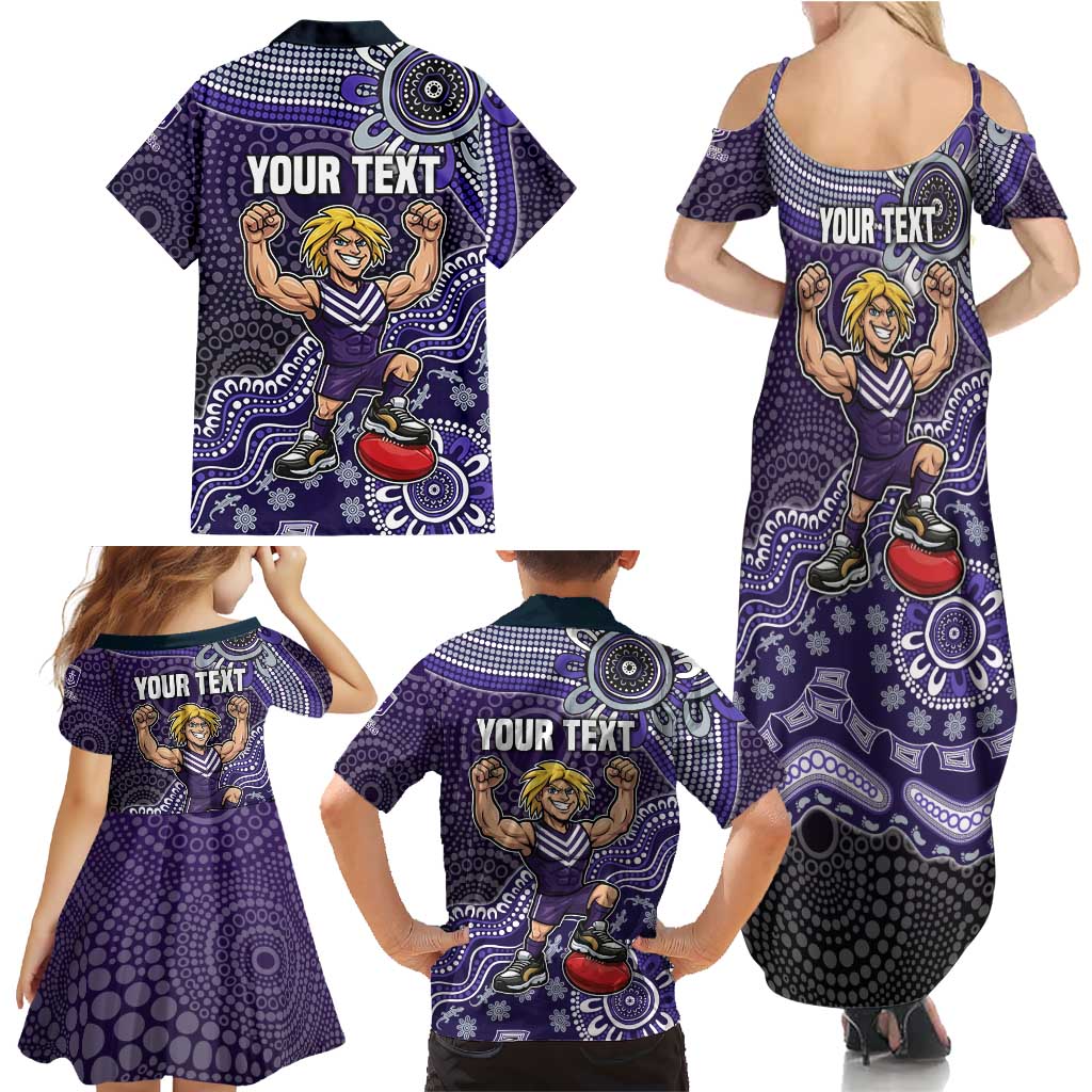 Personalized Freo Football Mascot Family Matching Summer Maxi Dress and Hawaiian Shirt Aboriginal Dot Art Style Vibrant Indigenous Pattern Design