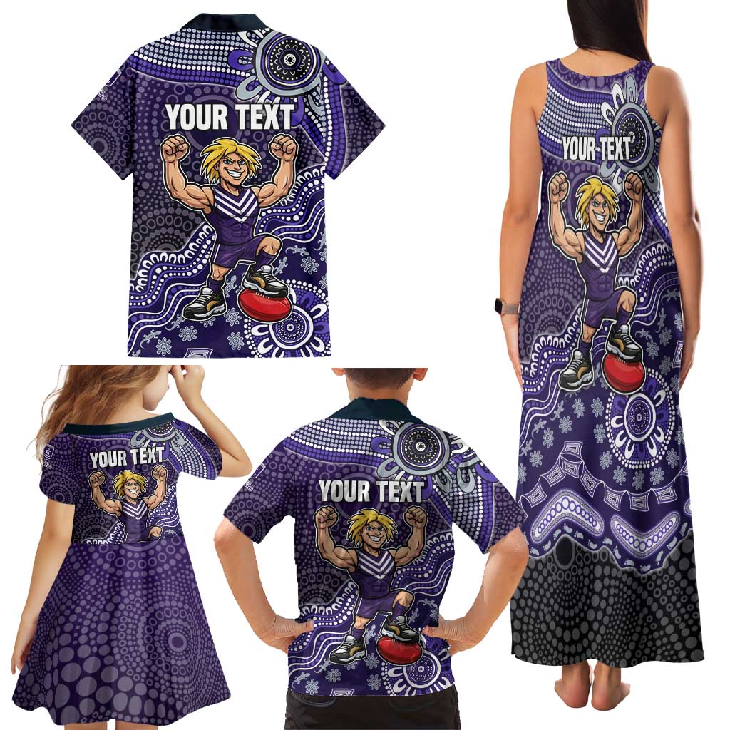 Personalized Freo Football Mascot Family Matching Tank Maxi Dress and Hawaiian Shirt Aboriginal Dot Art Style Vibrant Indigenous Pattern Design