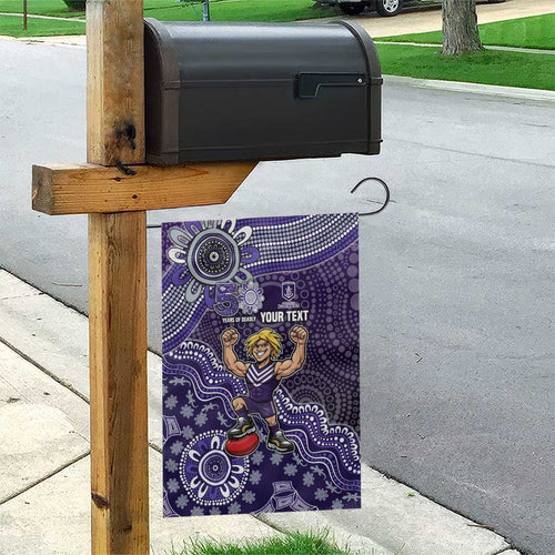 Personalized Freo Football Mascot Garden Flag Aboriginal Dot Art Style Vibrant Indigenous Pattern Design